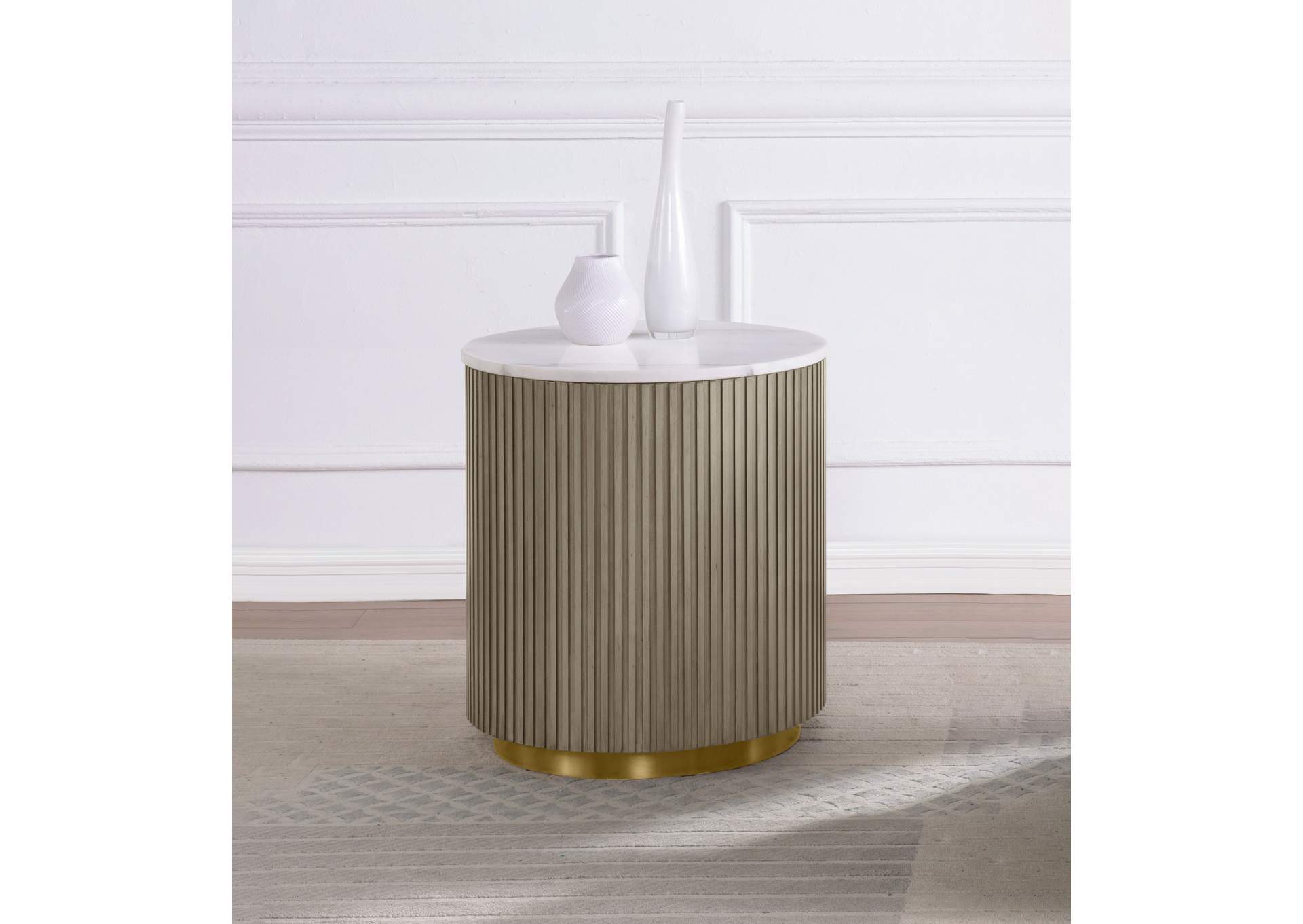 Jason Round White Marble Top Side End Table Greige image 3