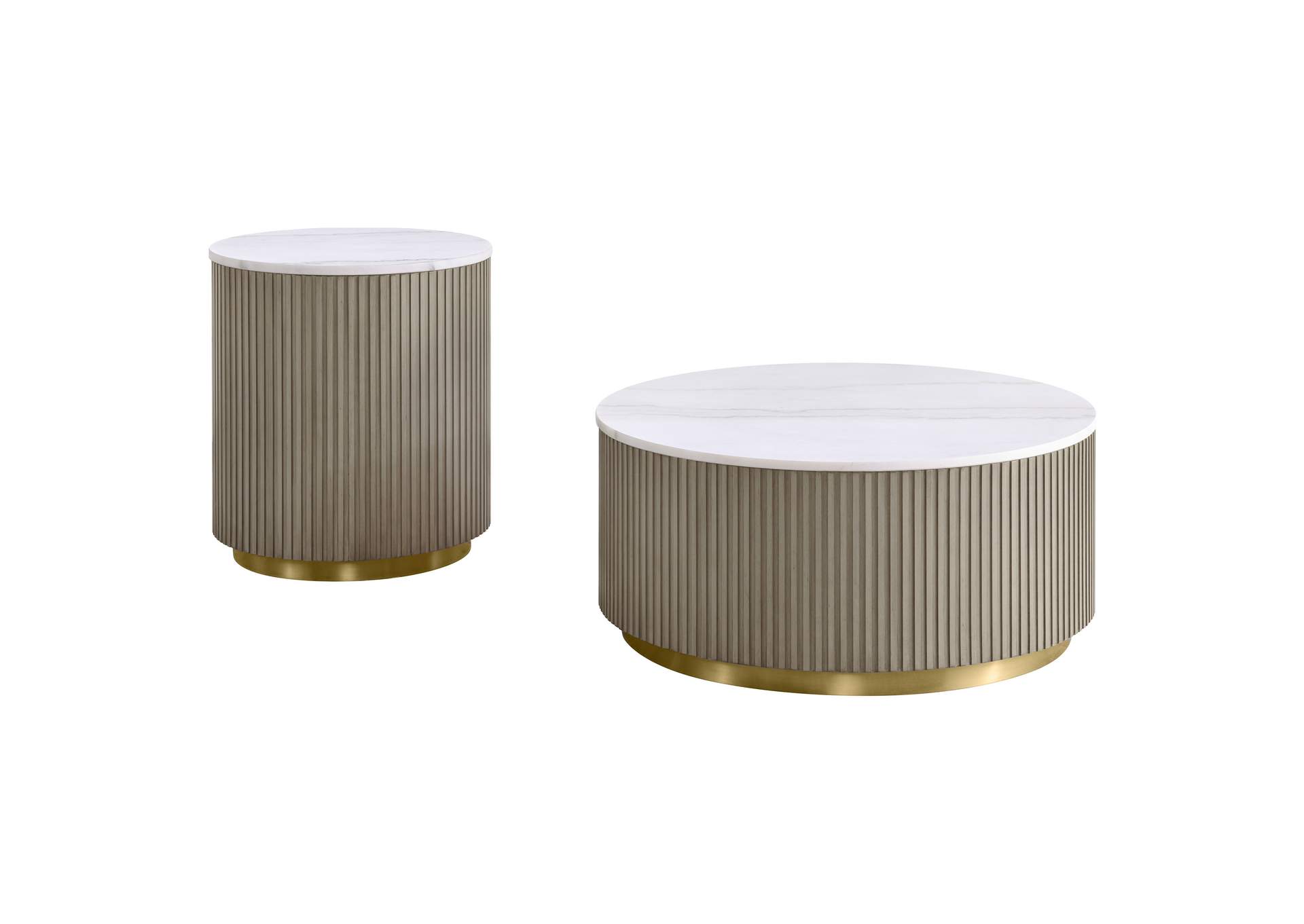Jason 2-piece Round White Marble Coffee Table Set Greige image 3