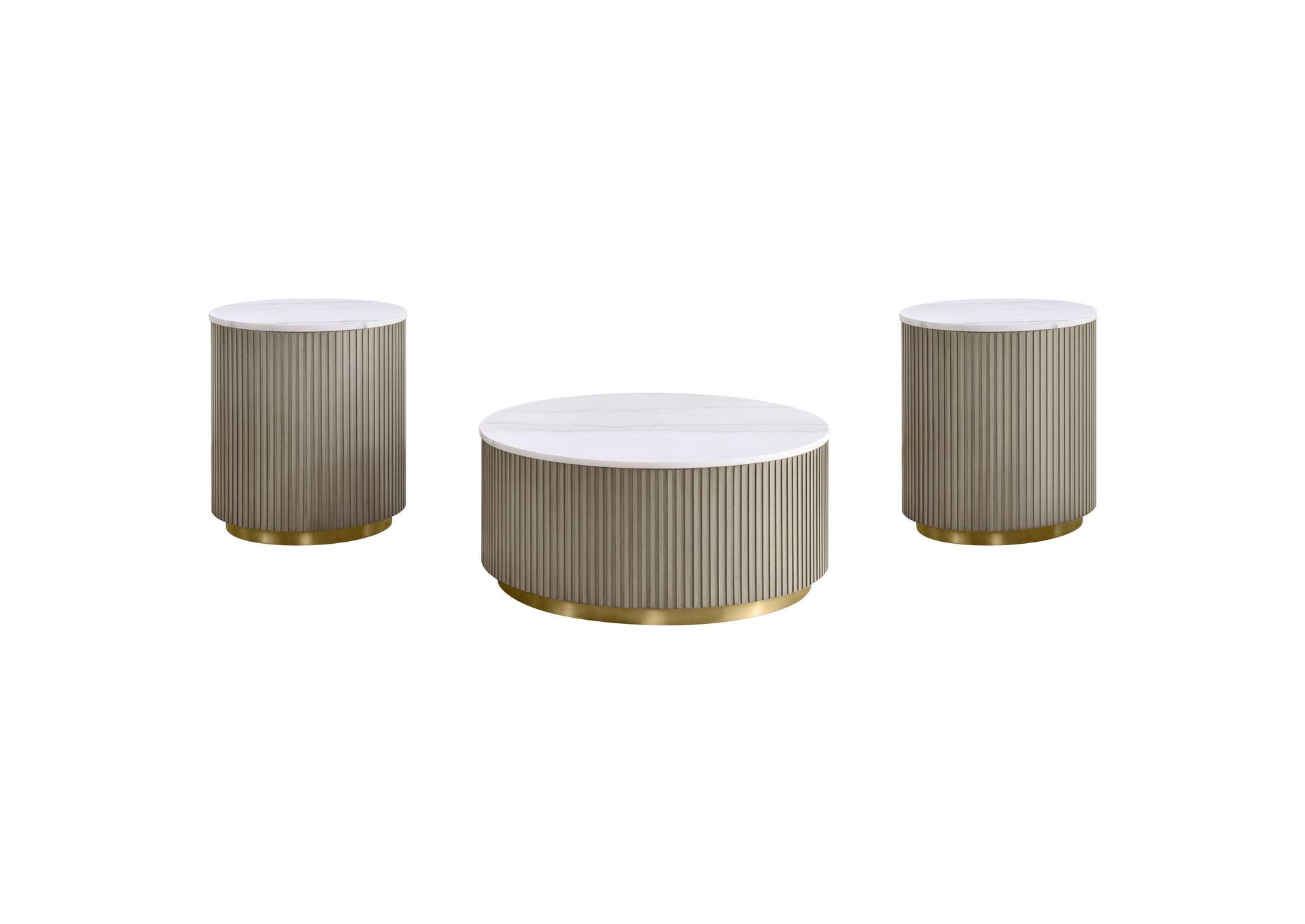 Jason 3-piece Round White Marble Coffee Table Set Greige image 3