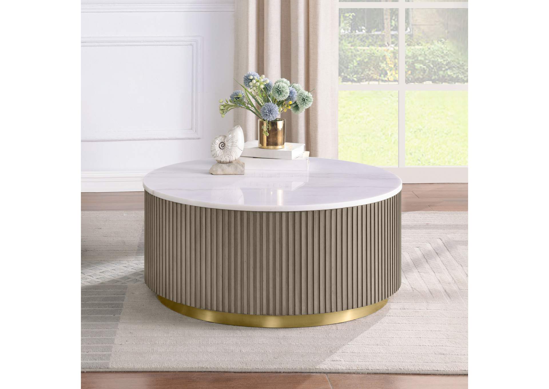Jason Round White Marble Top Coffee Table Greige image 3
