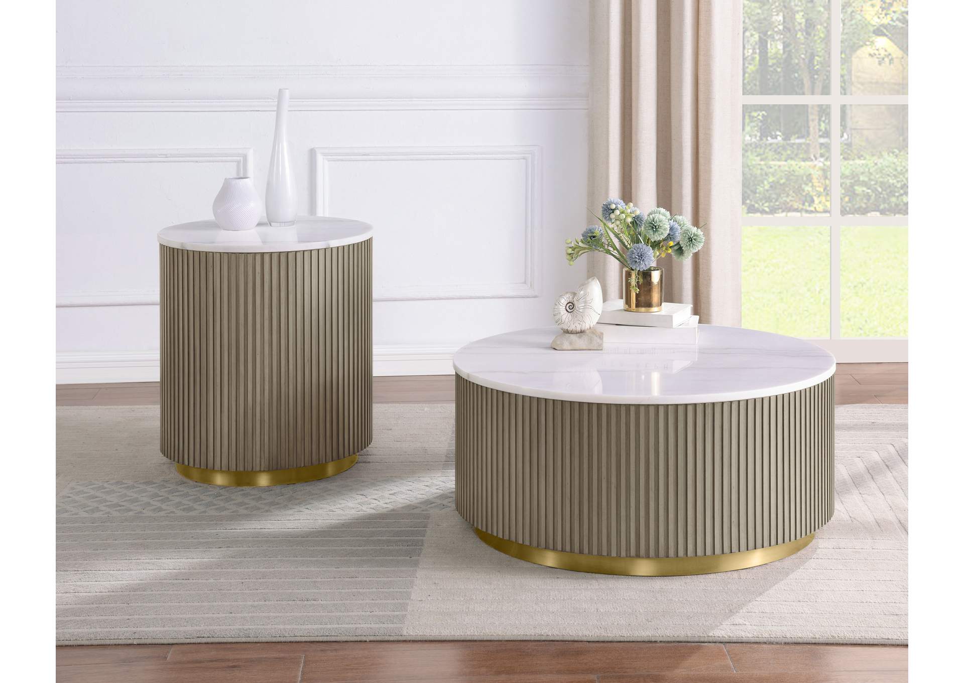 Jason Round White Marble Top Coffee Table Greige image 8