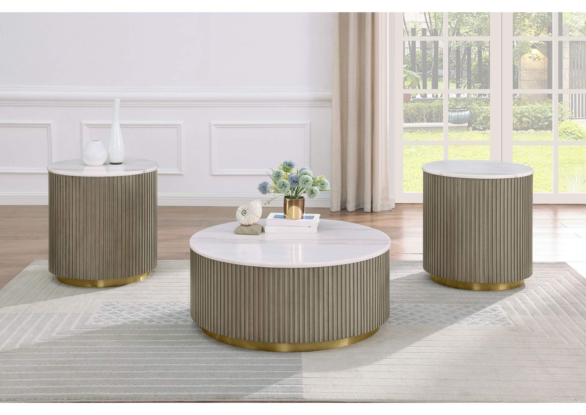 Jason Round White Marble Top Coffee Table Greige image 9