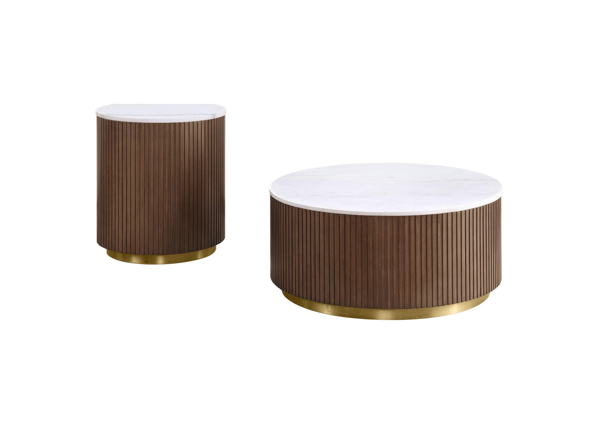 Jason 2-piece Round White Marble Coffee Table Set Honey Brown image 3