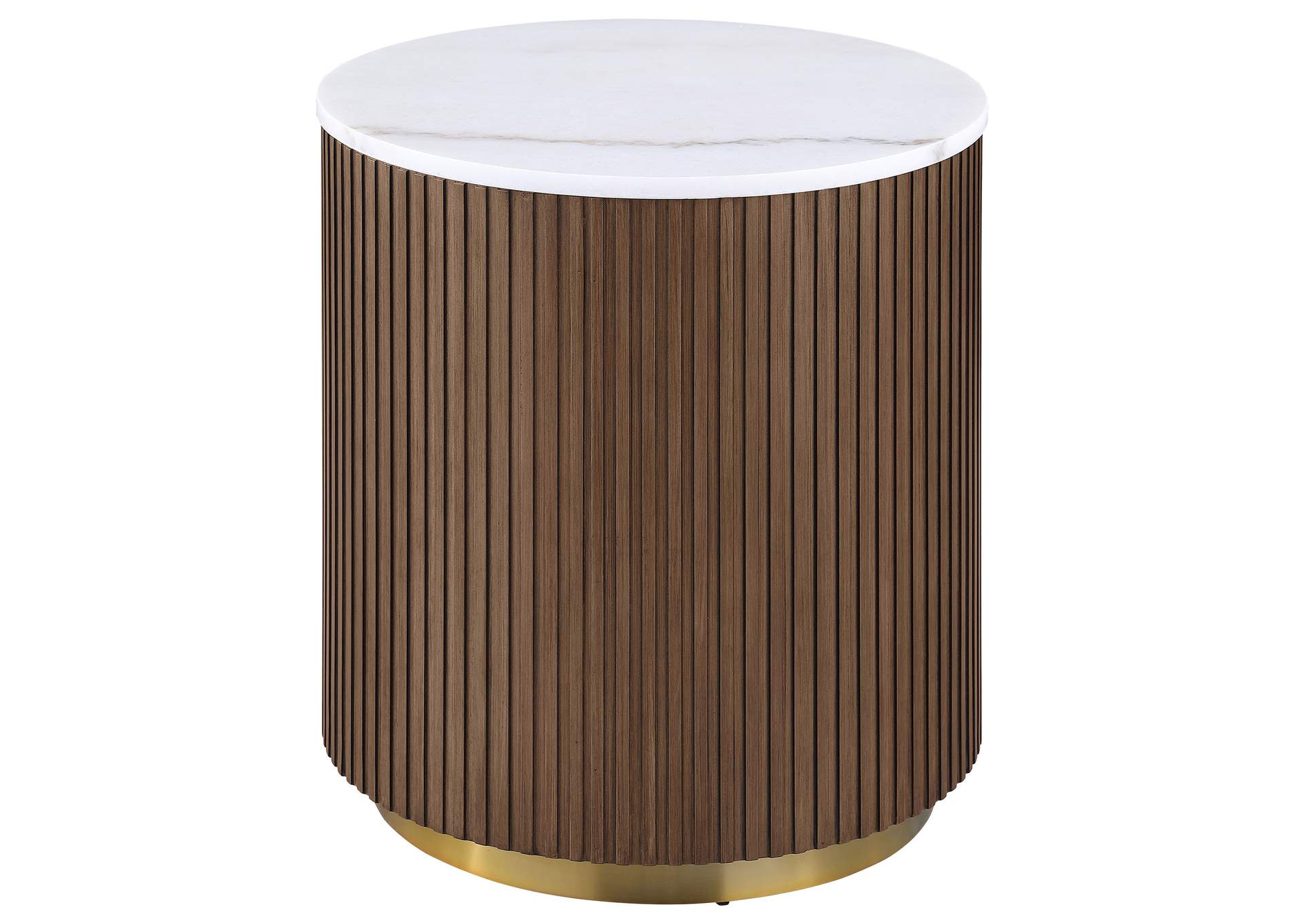 Jason 2-piece Round White Marble Coffee Table Set Honey Brown image 4