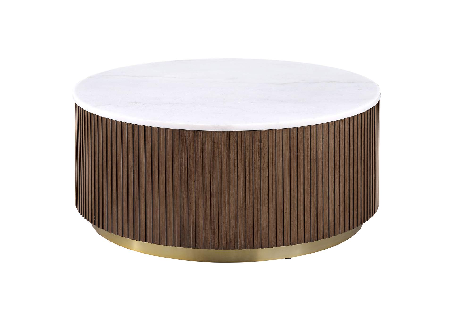 Jason 2-piece Round White Marble Coffee Table Set Honey Brown image 6