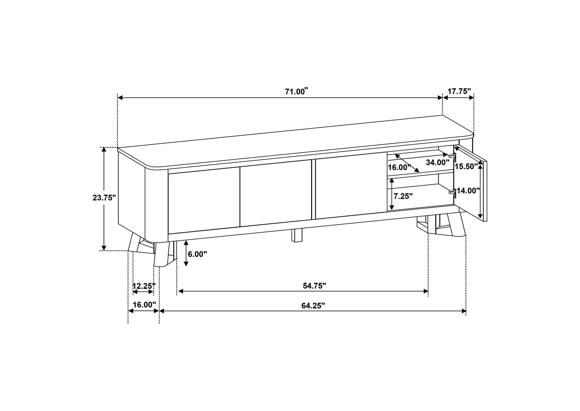 Trotter 71-inch 4-Door Wood TV Stand Media Console Brown image 15