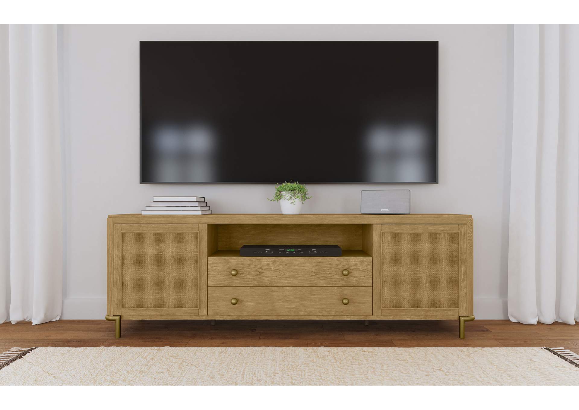 Arini Rattan Cane 2-door TV Stand Media Console Sand Wash