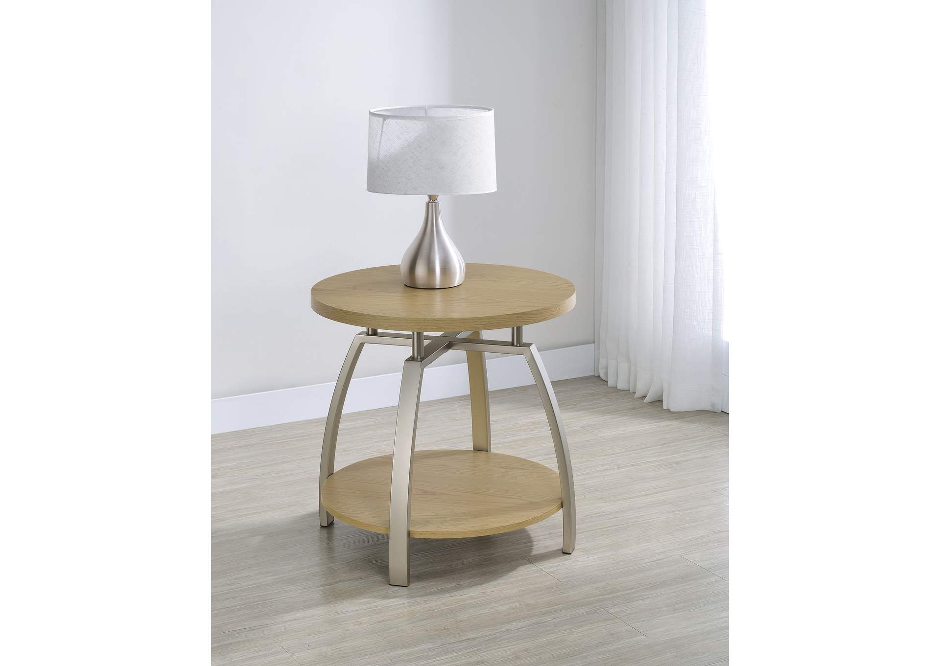 Dacre Round Engineered Wood Top Side End Table Greige image 3