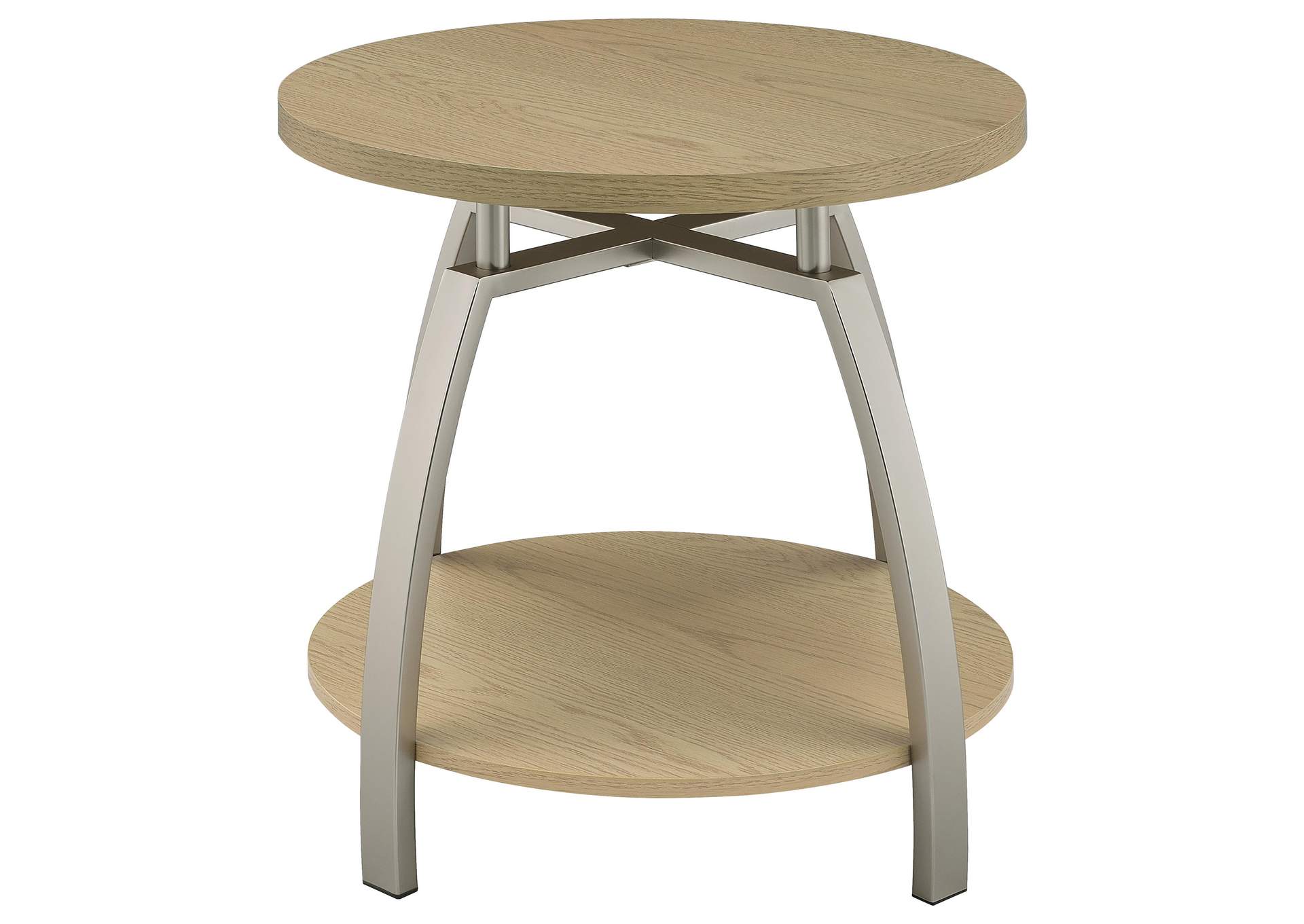 Dacre Round Engineered Wood Top Side End Table Greige image 7
