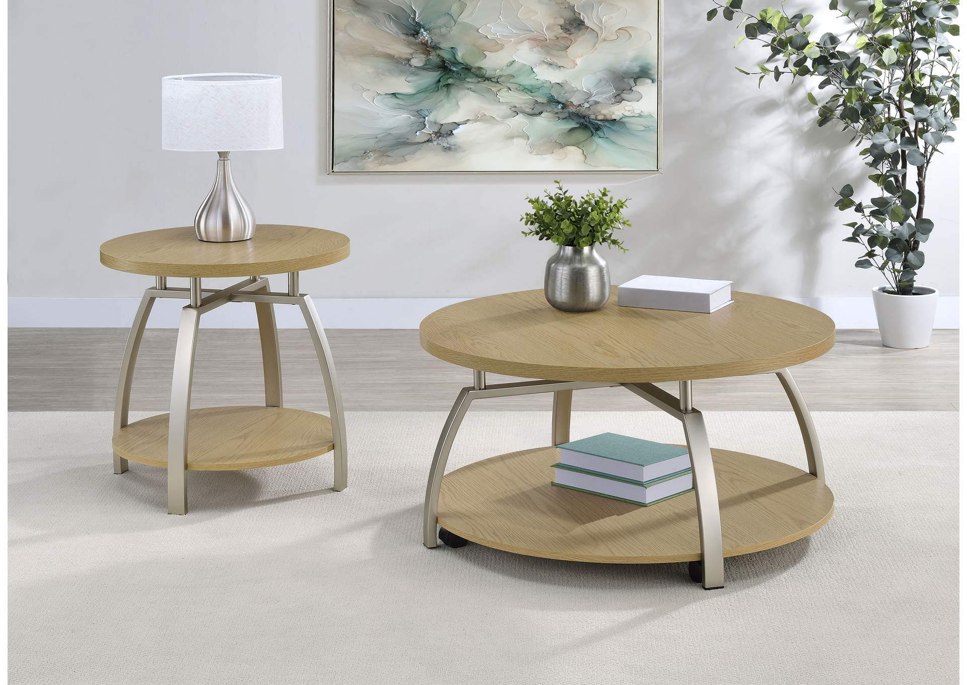 Dacre Round Engineered Wood Top Side End Table Greige image 12