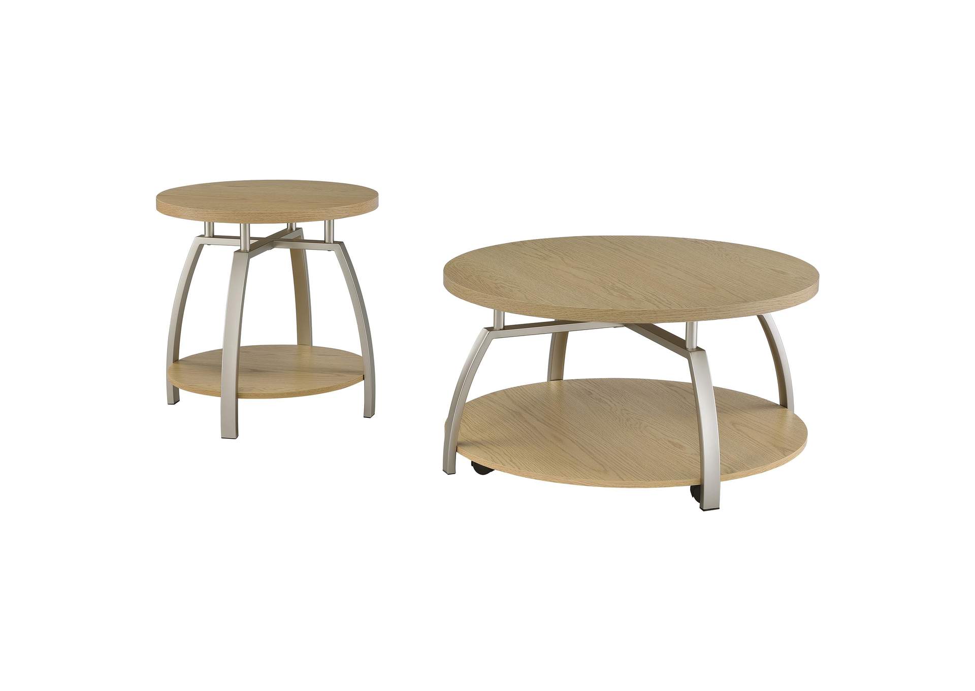Dacre 2-piece Round Coffee and End Table Set Greige image 3
