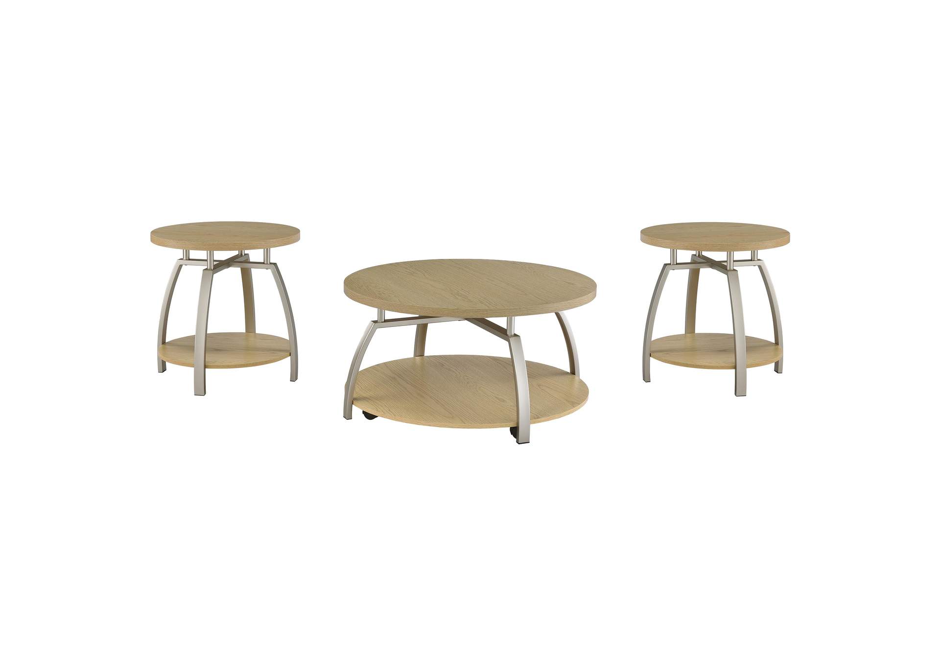 Dacre 3-piece Round Coffee and End Table Set Greige image 3