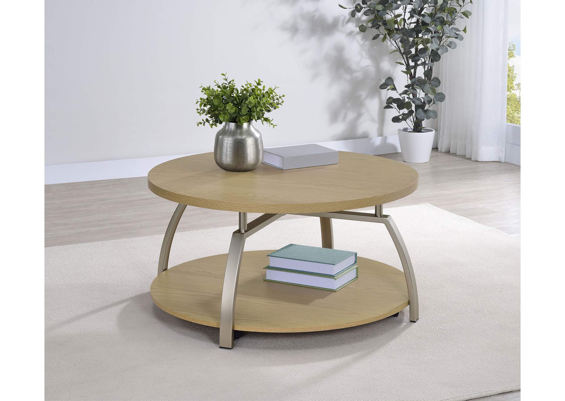 Dacre Round Engineered Wood Top Coffee Table Greige image 3