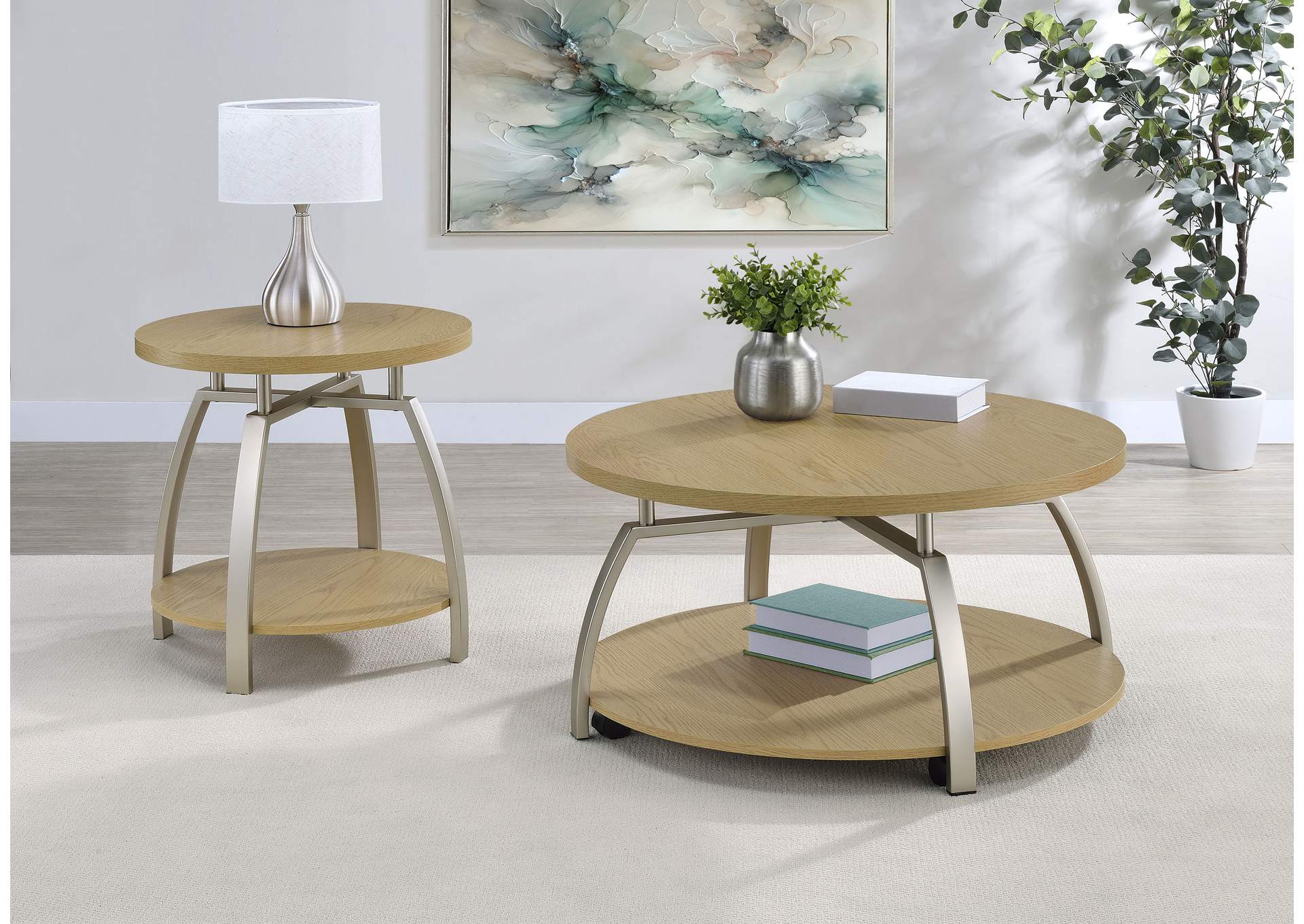 Dacre Round Engineered Wood Top Coffee Table Greige image 12