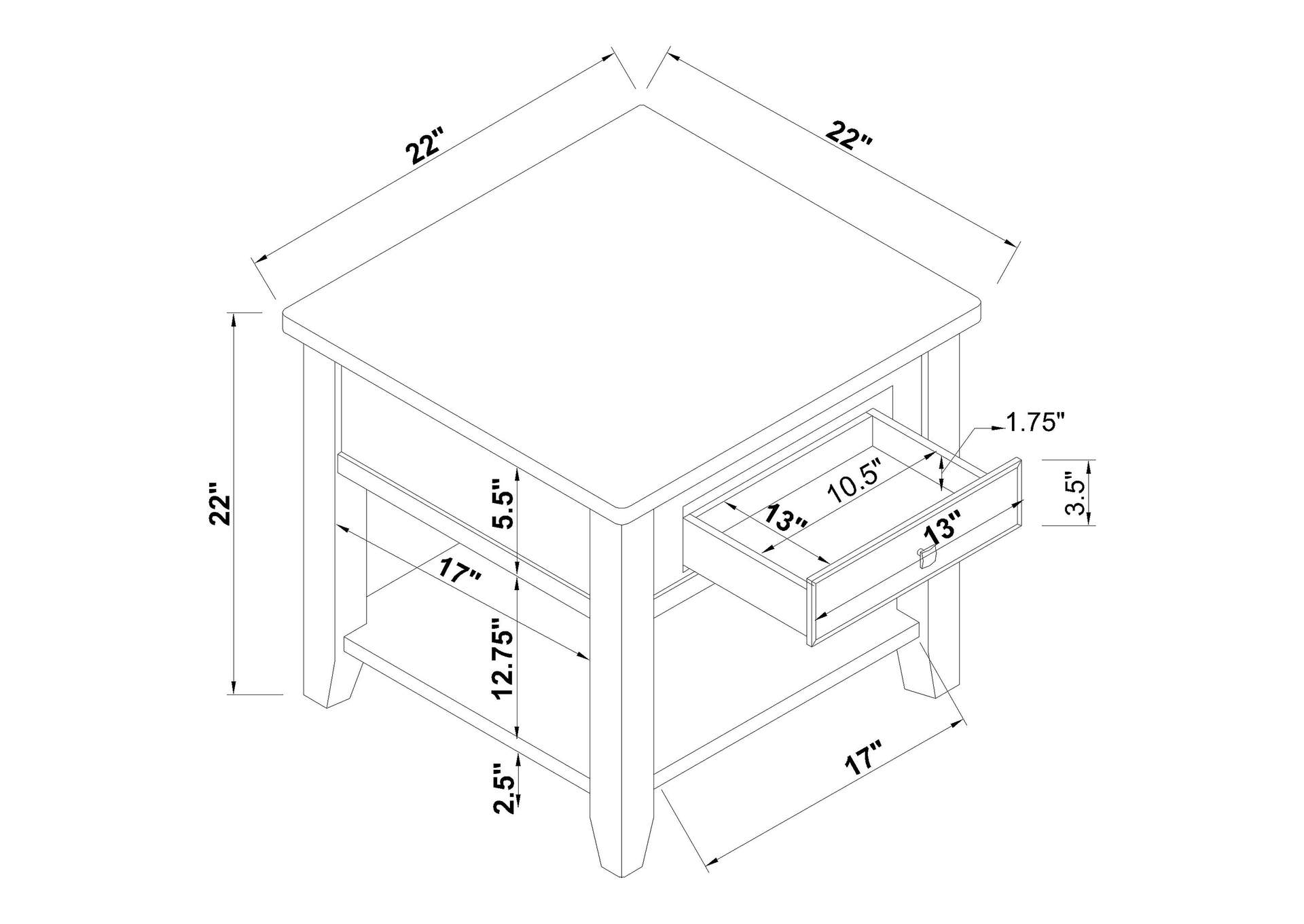 Bradford Square 1-shelf End Table Walnut