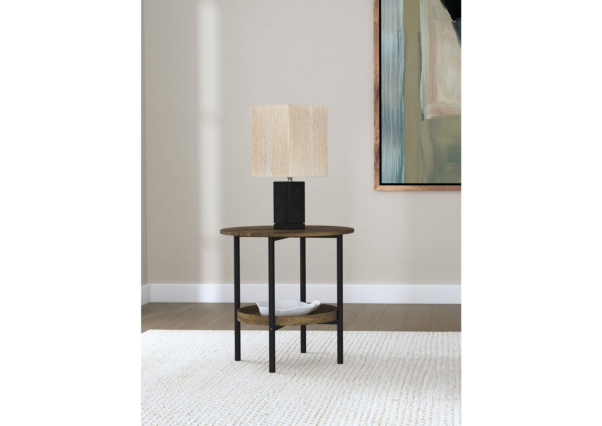 Delfin Round Glass Top Side End Table Black and Brown