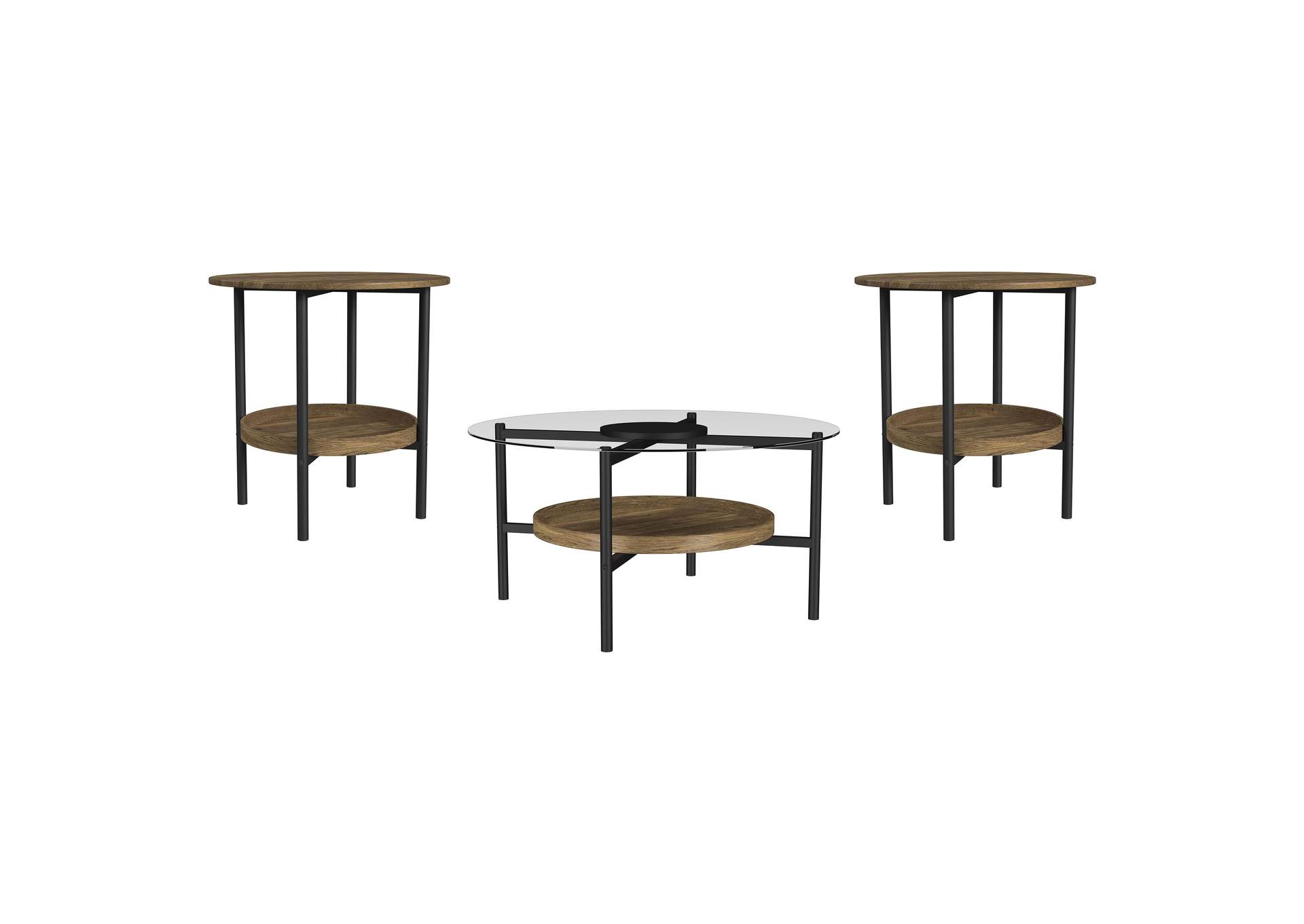 Delfin 3-piece Round Coffee and End Table Set Brown