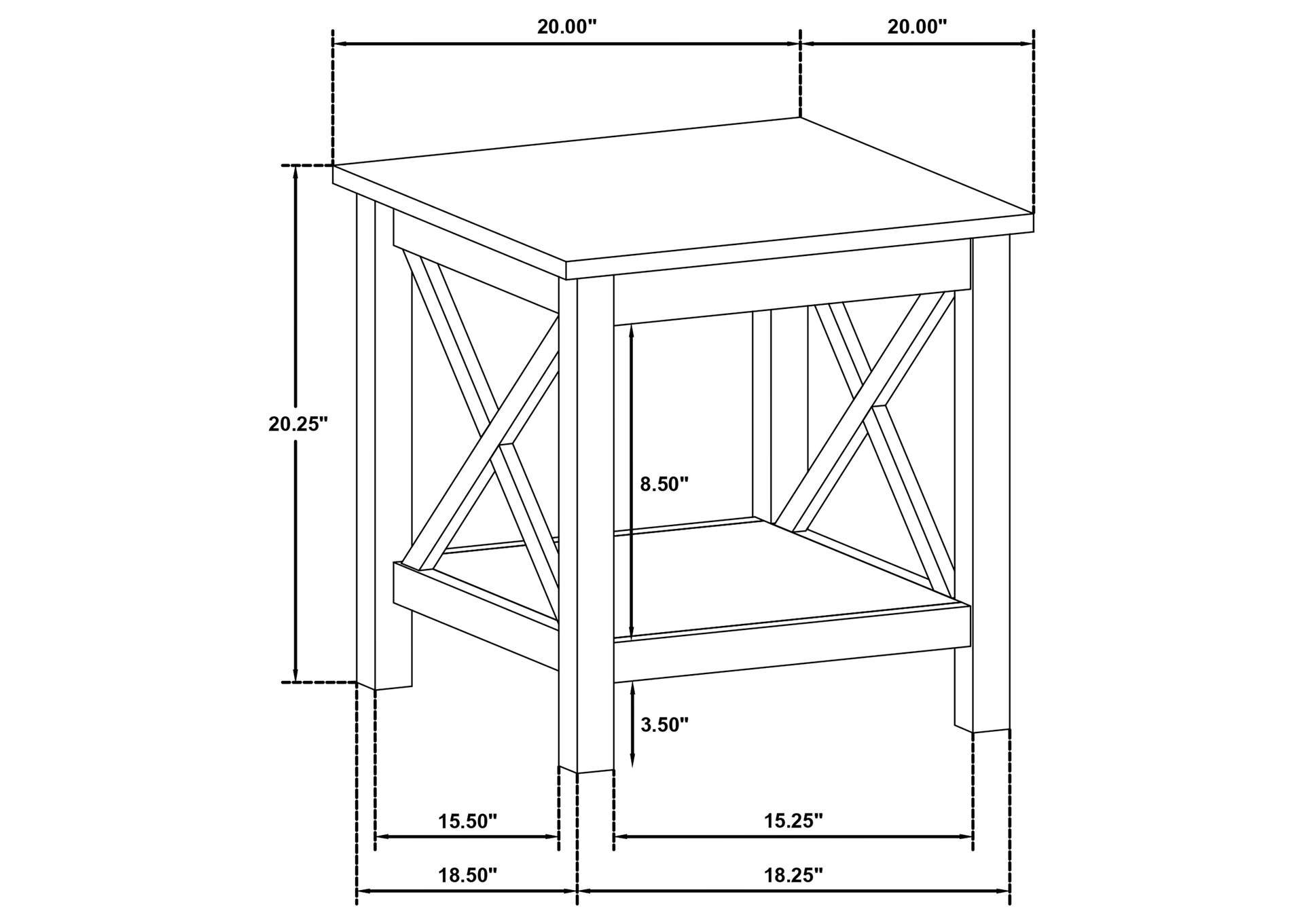 Skyview Square Pine Wood Side End Table with Shelf White image 9