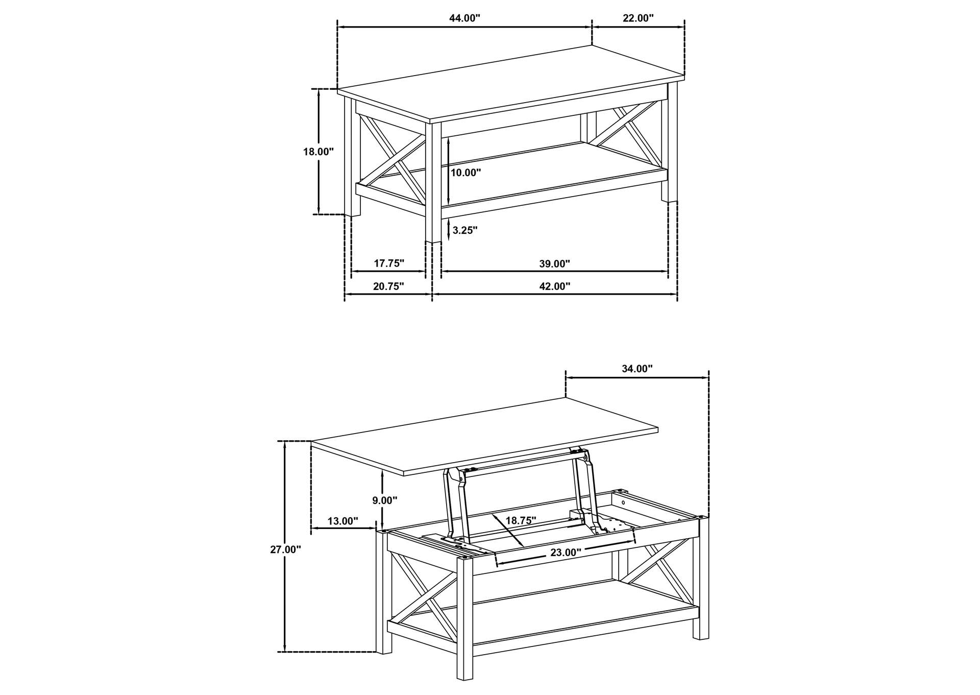 Skyview 44-inch Rectangular Lift Top Coffee Table White image 11