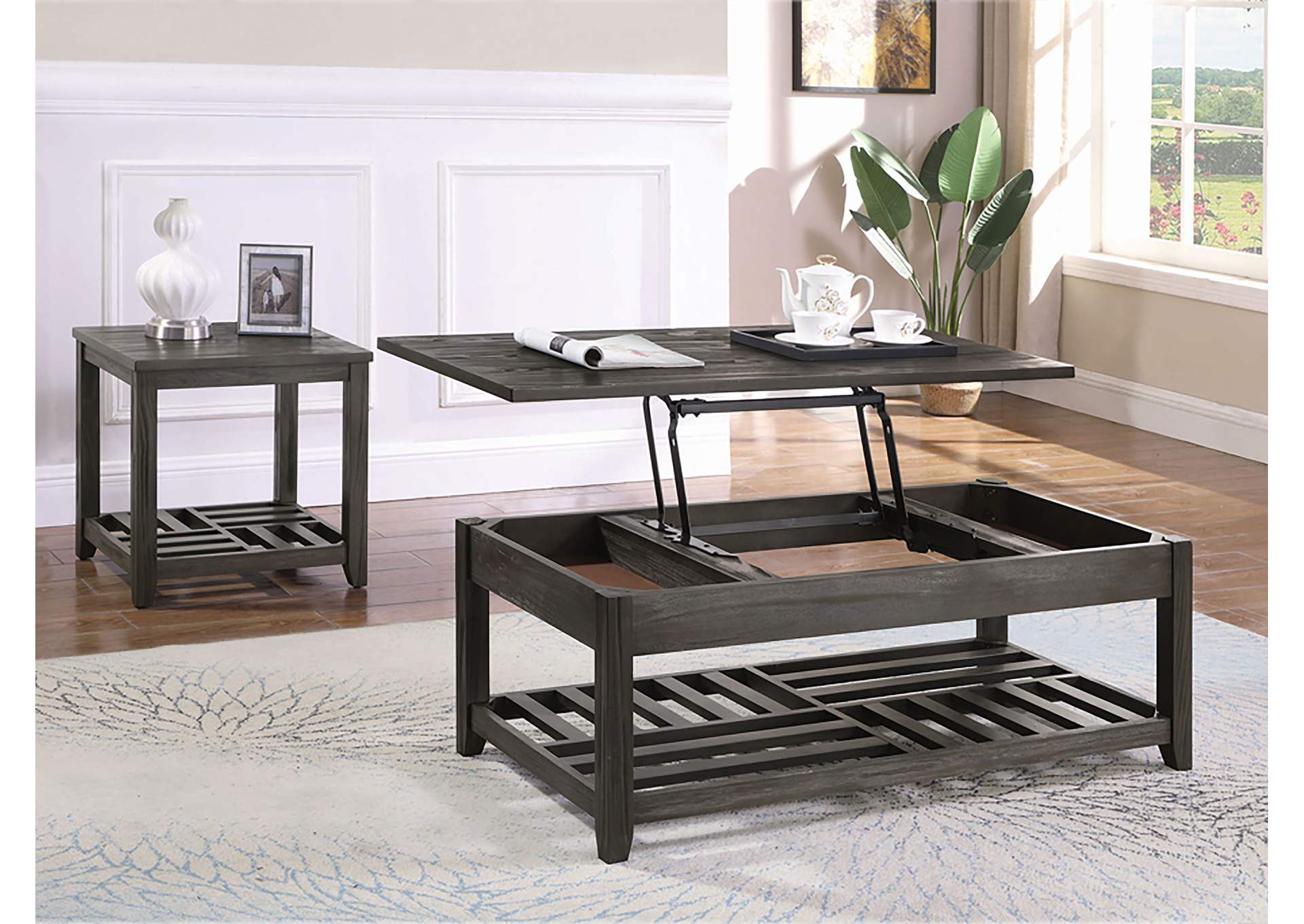 Cliffview Lift Top Coffee Table with Storage Cavities Grey
