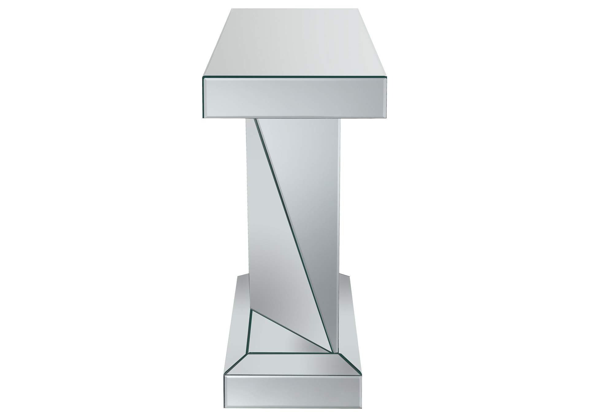 Gunilla Rectangular Sofa Table with Triangle Detailing Silver and Clear Mirror
