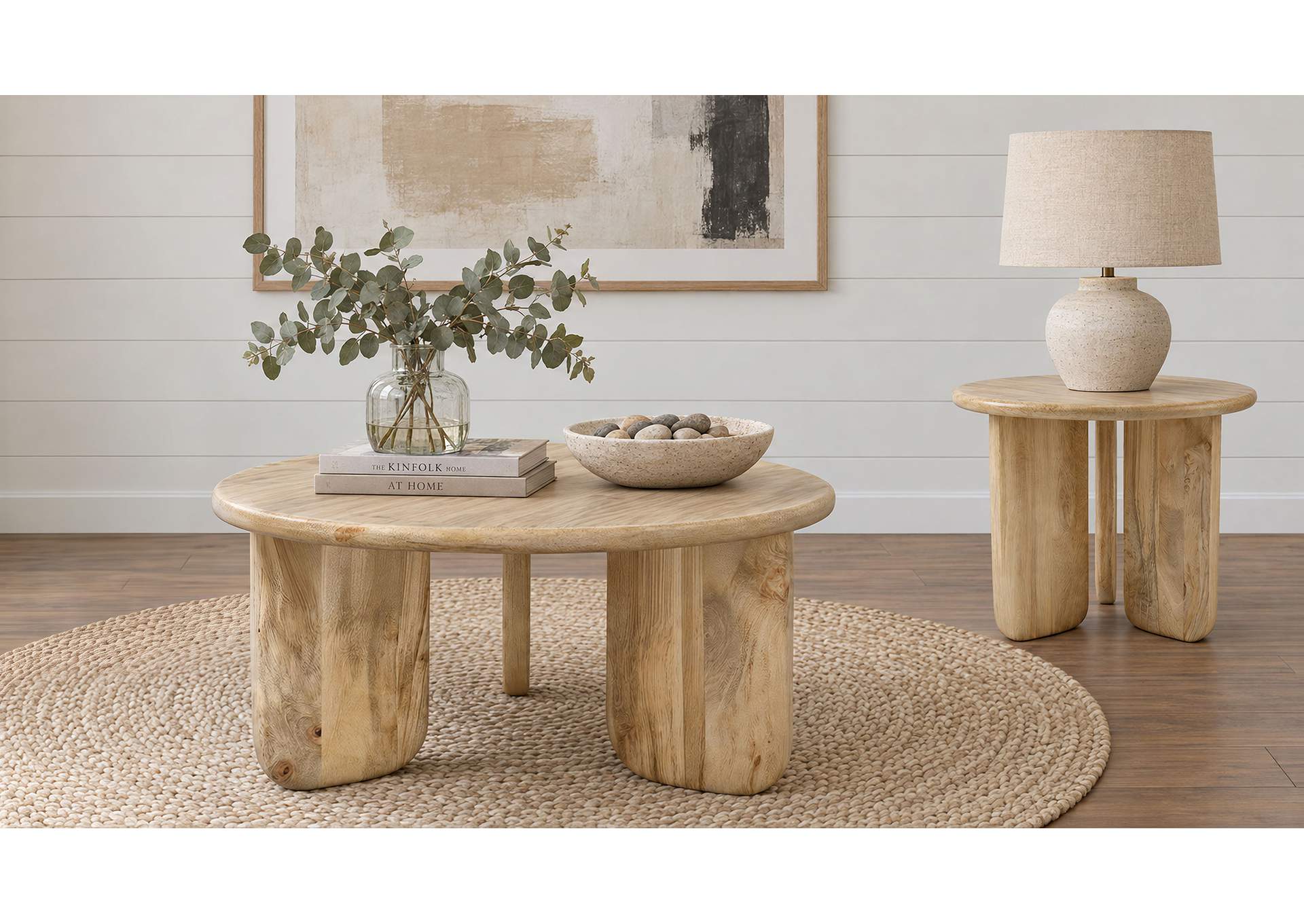 Dale 2-Piece Round Mango Wood Coffee and End Table Set Natural Mango image 3