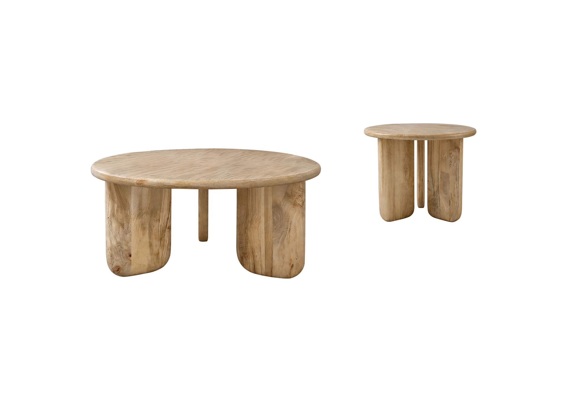 Dale 2-Piece Round Mango Wood Coffee and End Table Set Natural Mango image 1