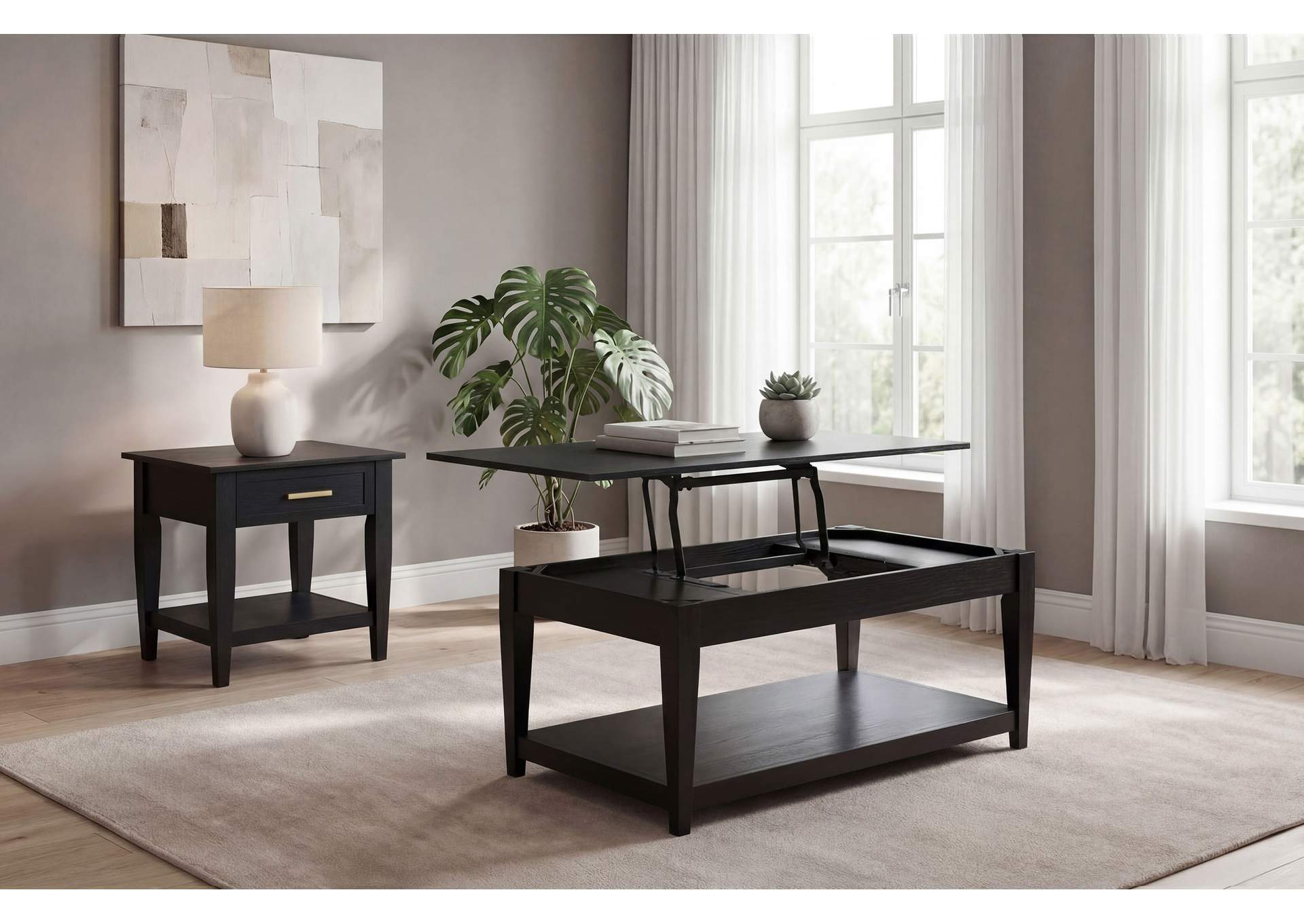 Lindenton 1-drawer Wood Occasional Side End Table Black image 15