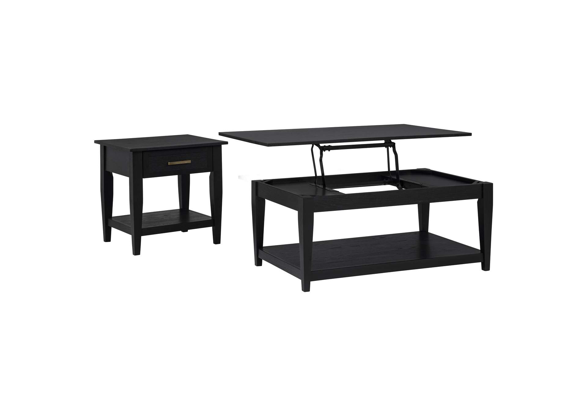 Lindenton 2-piece Wood Lift-Top Coffee and End Table Set Black image 5
