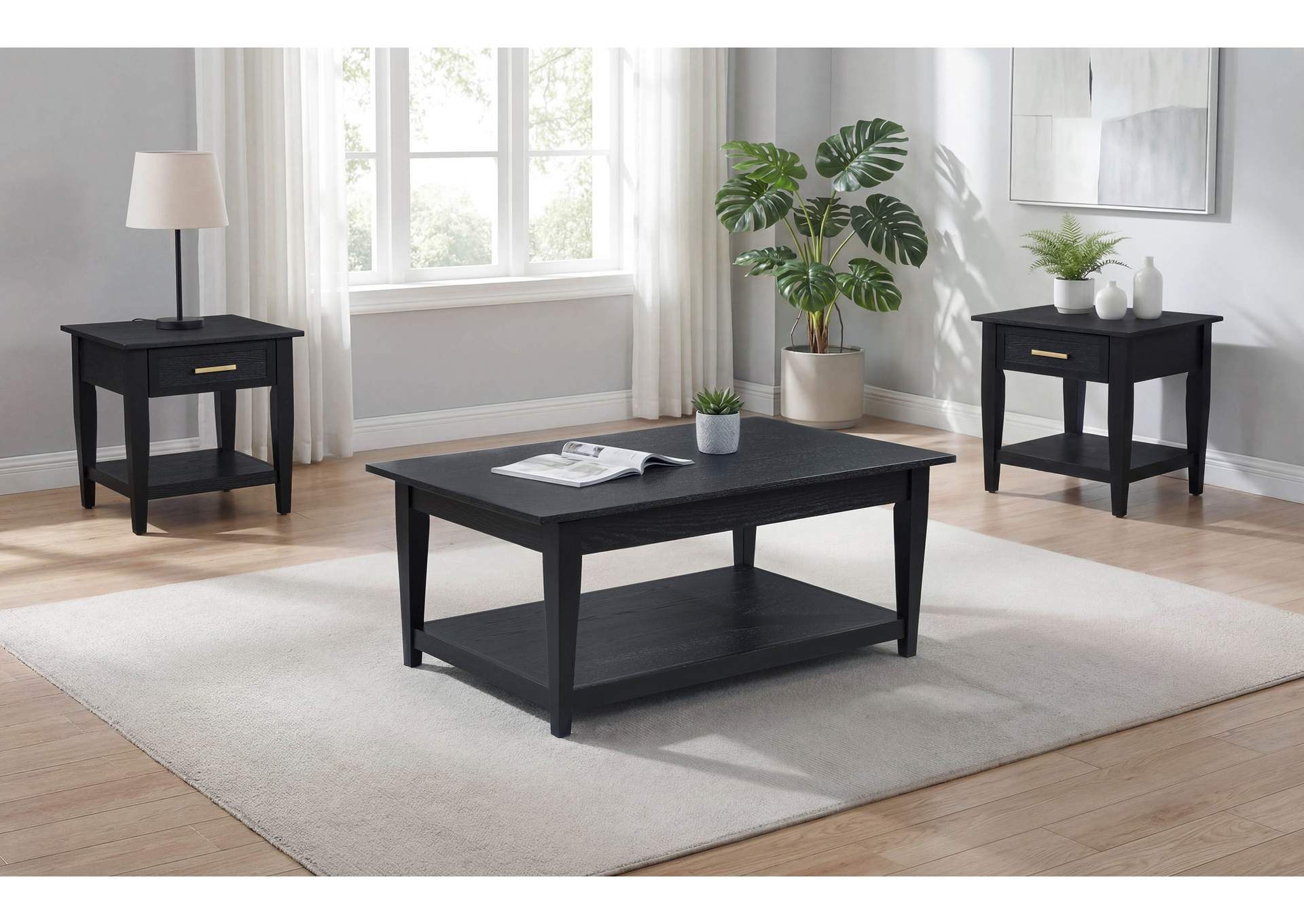 Lindenton 3-piece Wood Lift-Top Coffee and End Table Set Black image 3