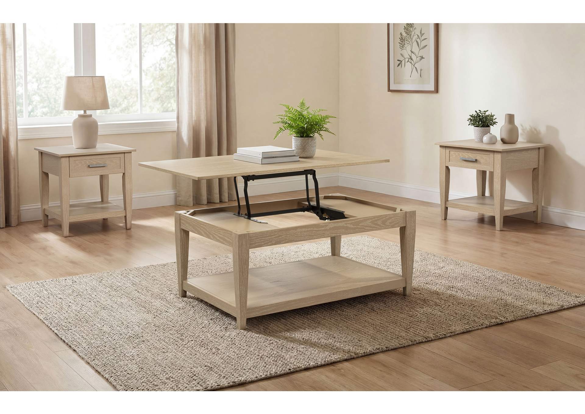 Lindenton 3-piece Wood Lift-Top Coffee and End Table Set Blonde image 1