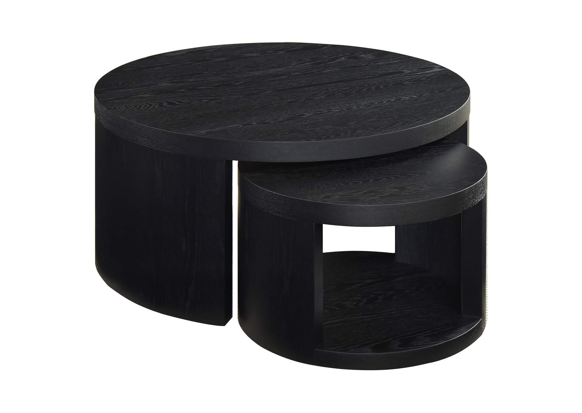 Sweeney 2-piece Round Wood Occasional Nesting Table Set Black image 1