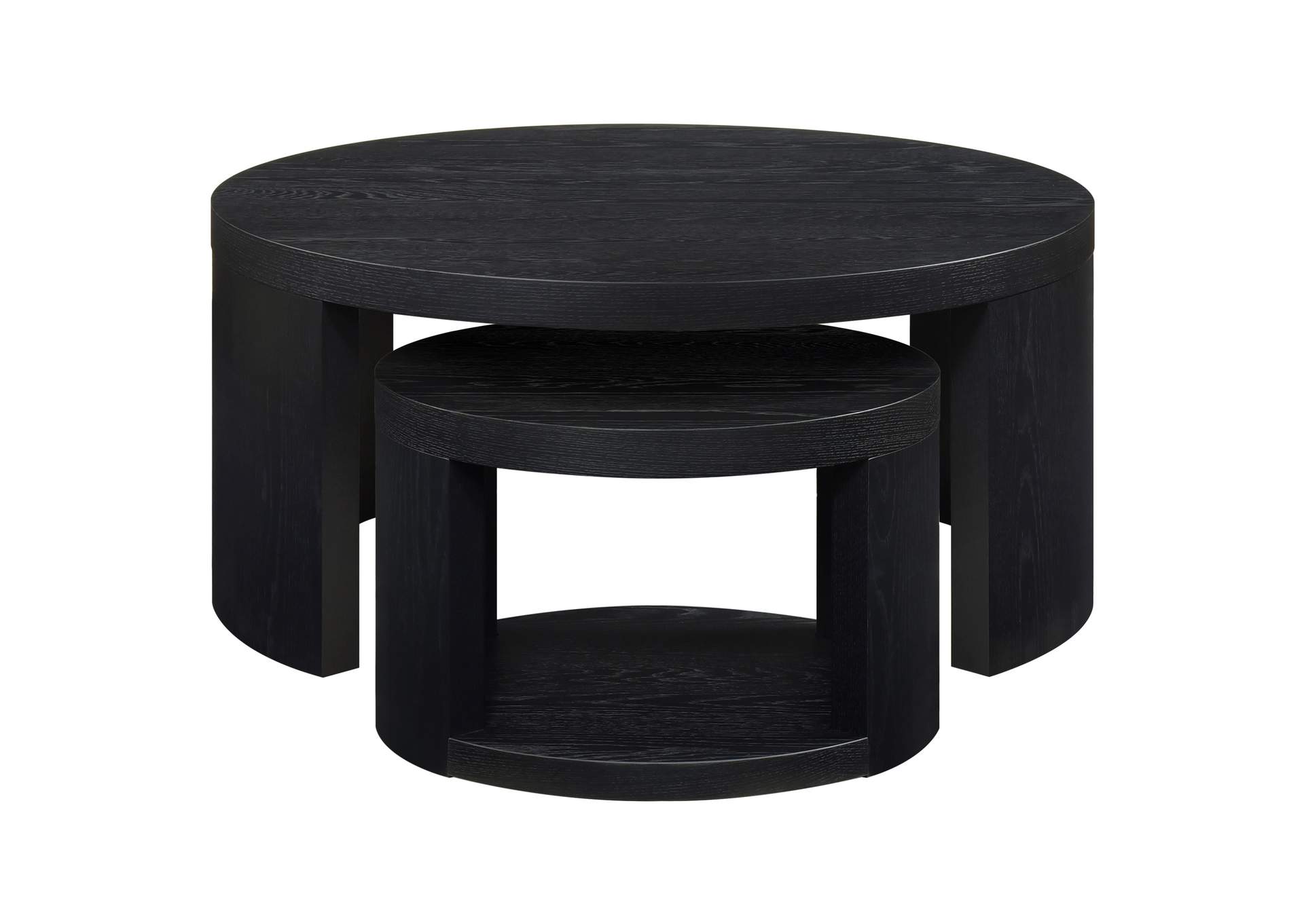 Sweeney 2-piece Round Wood Occasional Nesting Table Set Black image 4