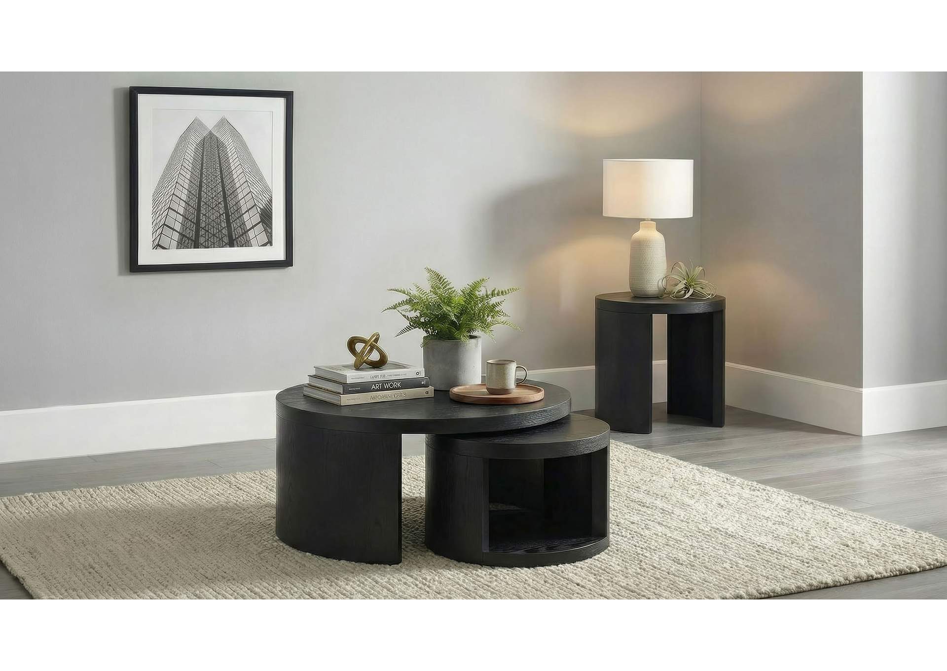 Sweeney 2-piece Round Wood Occasional Nesting Table Set Black image 10