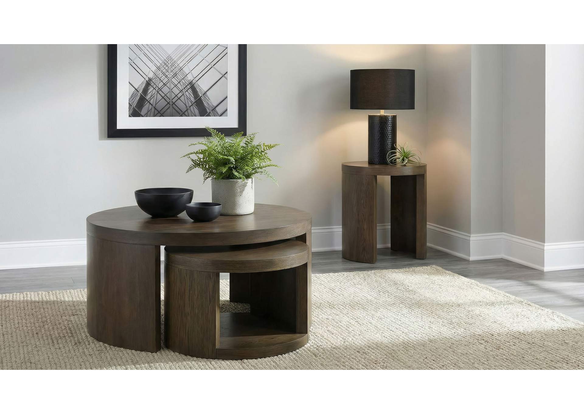 Sweeney 2-piece Round Wood Occasional Nesting Table Set Dark Walnut image 10