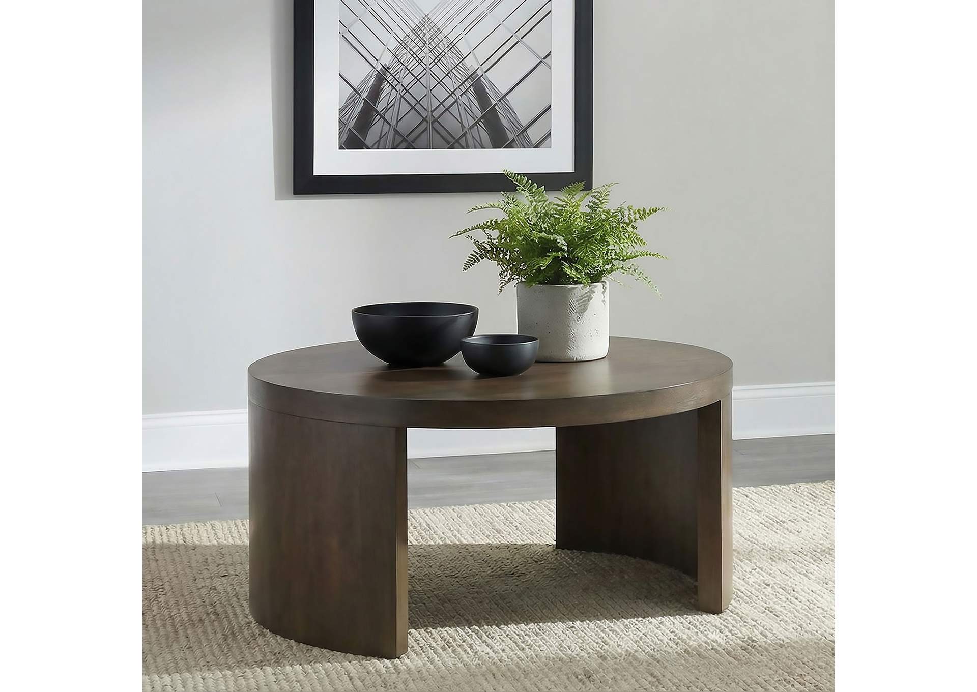 Sweeney 39-inch Round Wood Occasional Cocktail Coffee Table Dark Walnut image 3