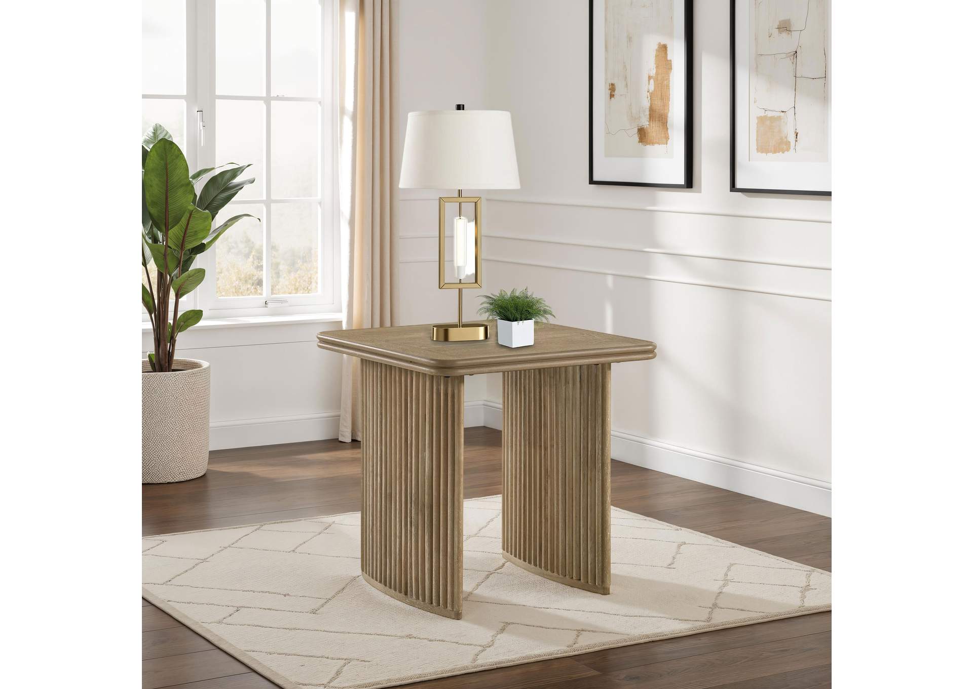 Adina Square Wood Side End Table Distressed Light Brown image 4