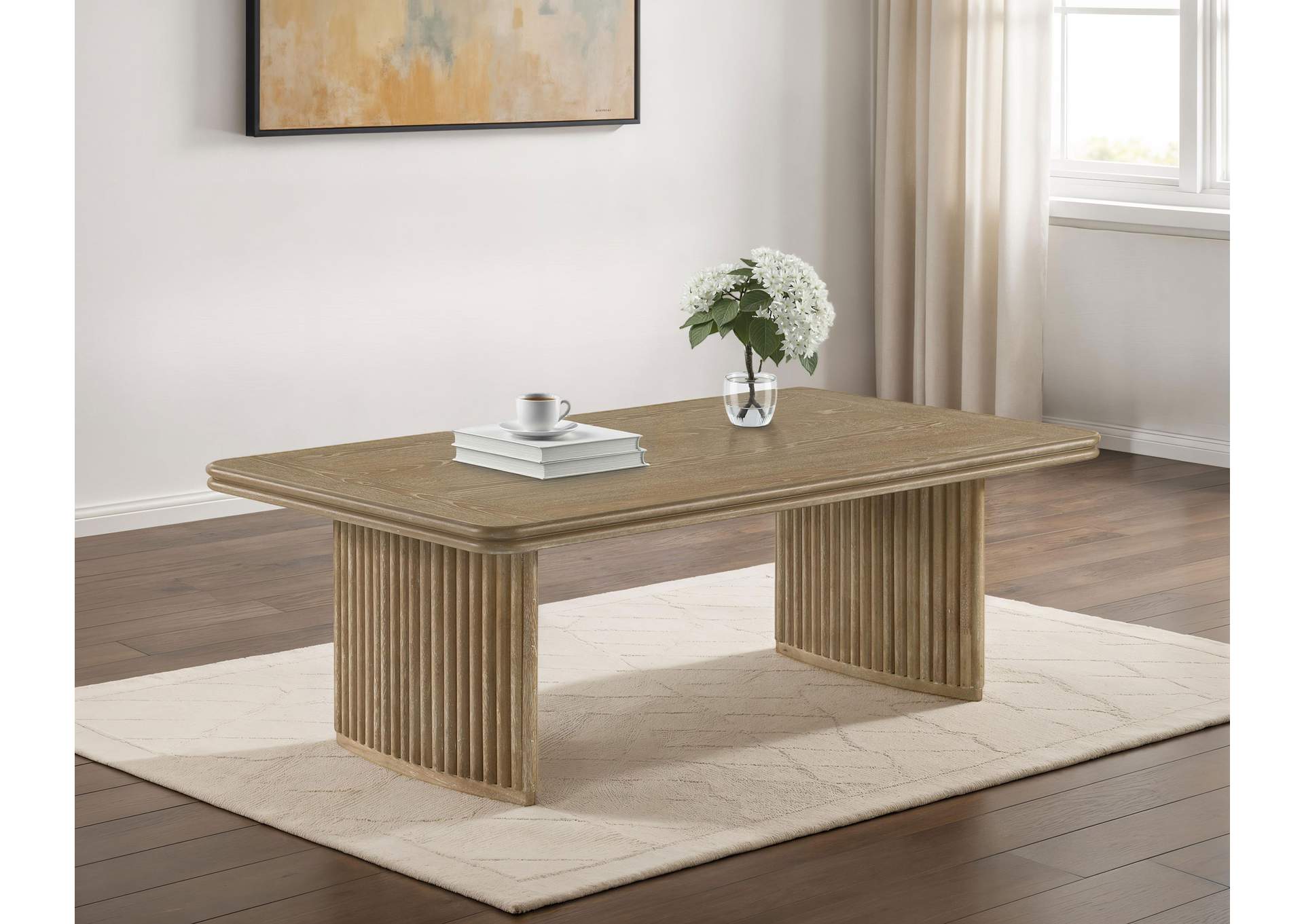 Adina Rectangular Wood Coffee Table Distressed Light Brown image 3