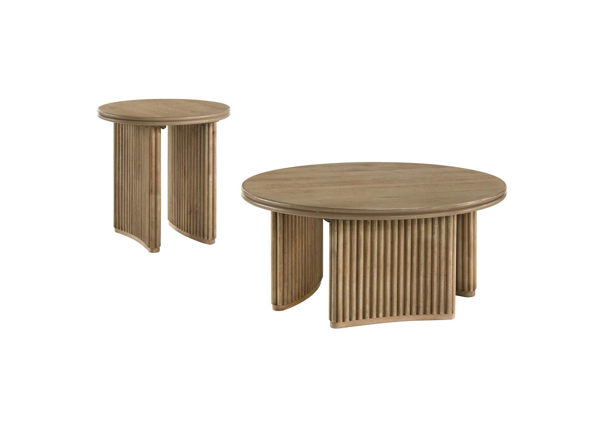 Adina 2-piece Round Coffee Table Set Distressed Light Brown image 3