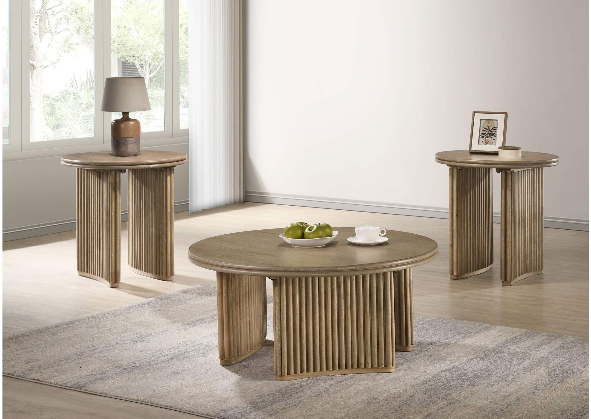 Adina 3-piece Round Coffee Table Set Distressed Light Brown image 1