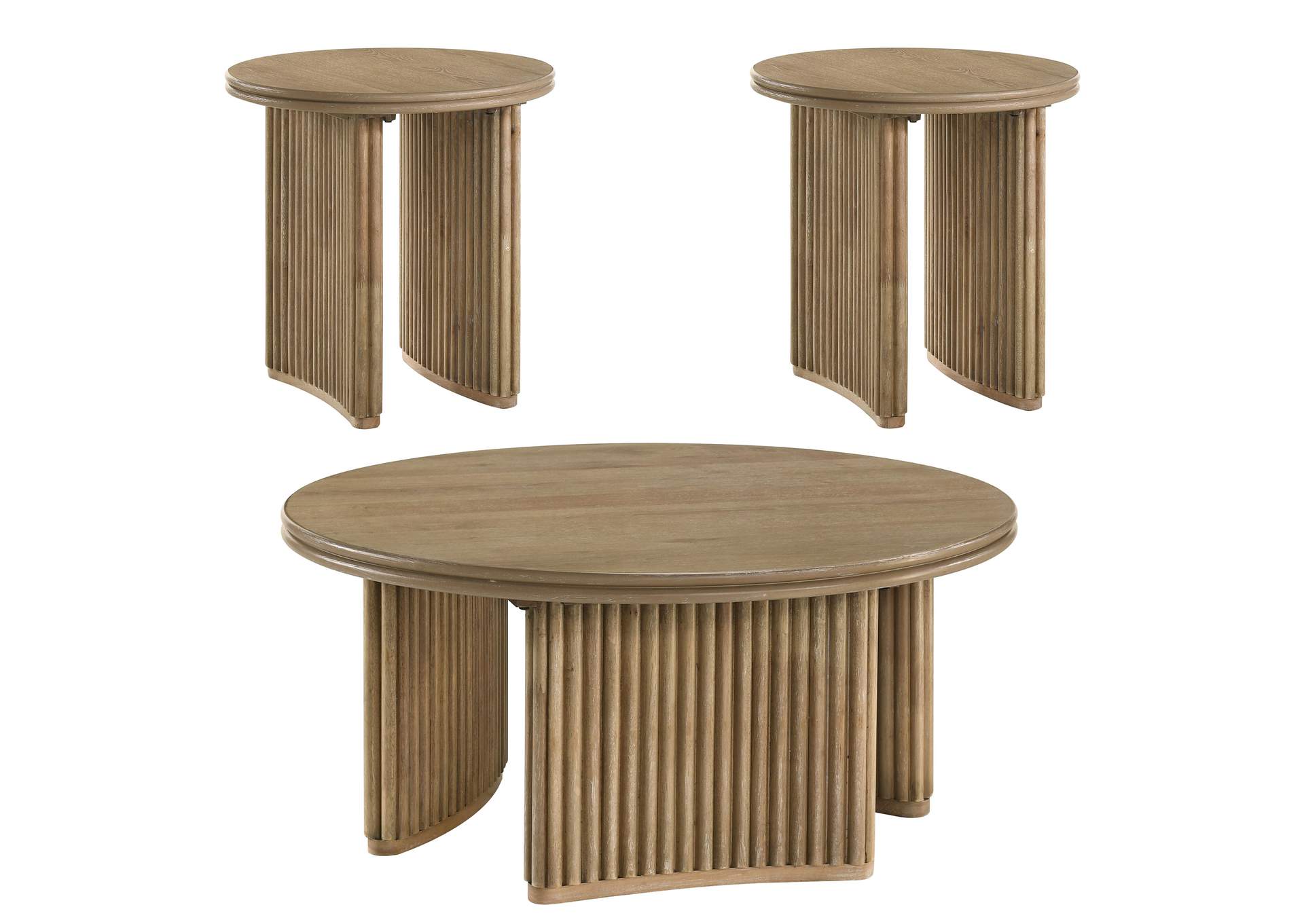 Adina 3-piece Round Coffee Table Set Distressed Light Brown image 3