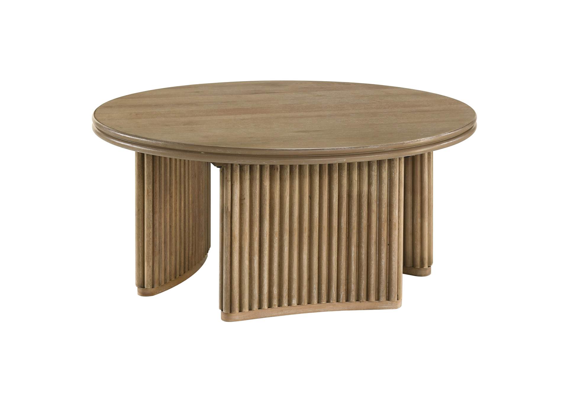 Adina 3-piece Round Coffee Table Set Distressed Light Brown image 8