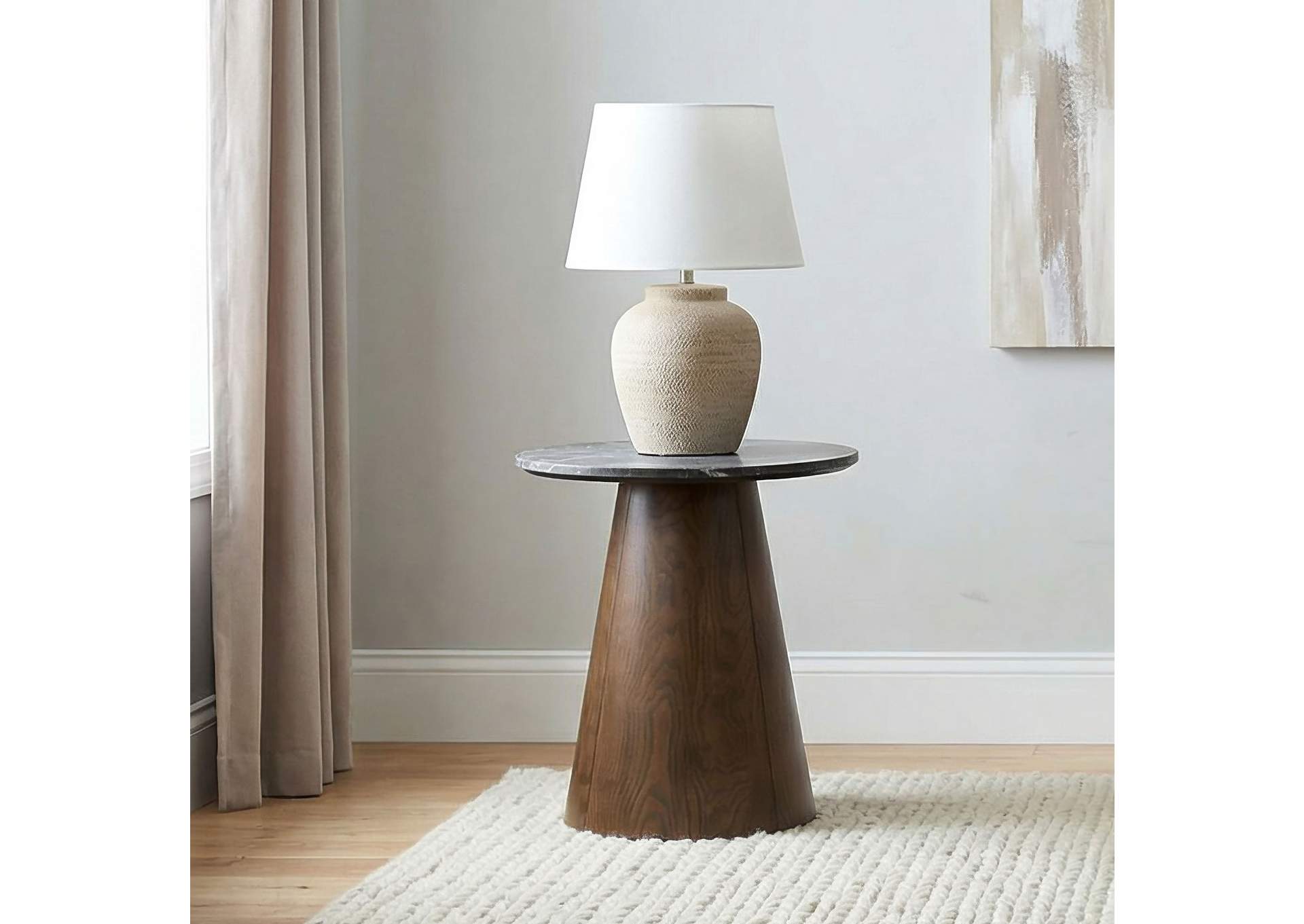 Franklin Round Wood Pedestal Side End Table Grey and Dark Brown image 3