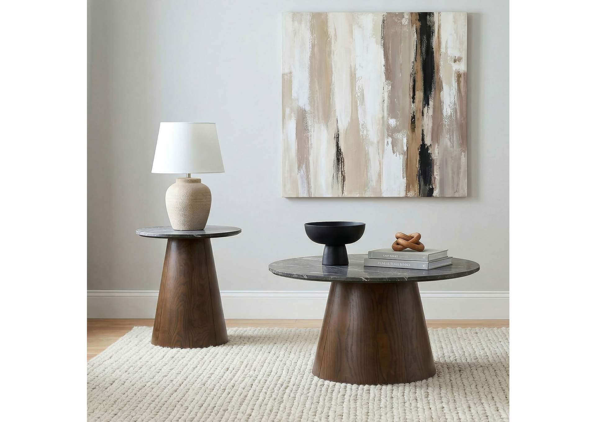 Franklin Round Wood Pedestal Side End Table Grey and Dark Brown image 9