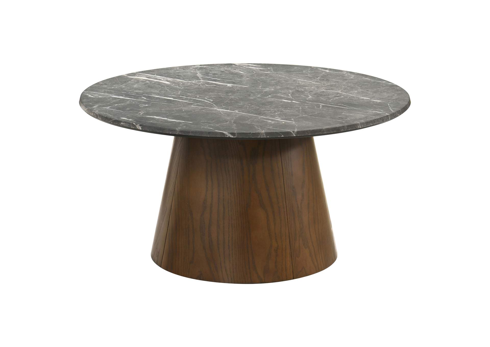 Franklin 2-piece Round Pedestal Coffee Table Set Grey and Dark Brown image 6