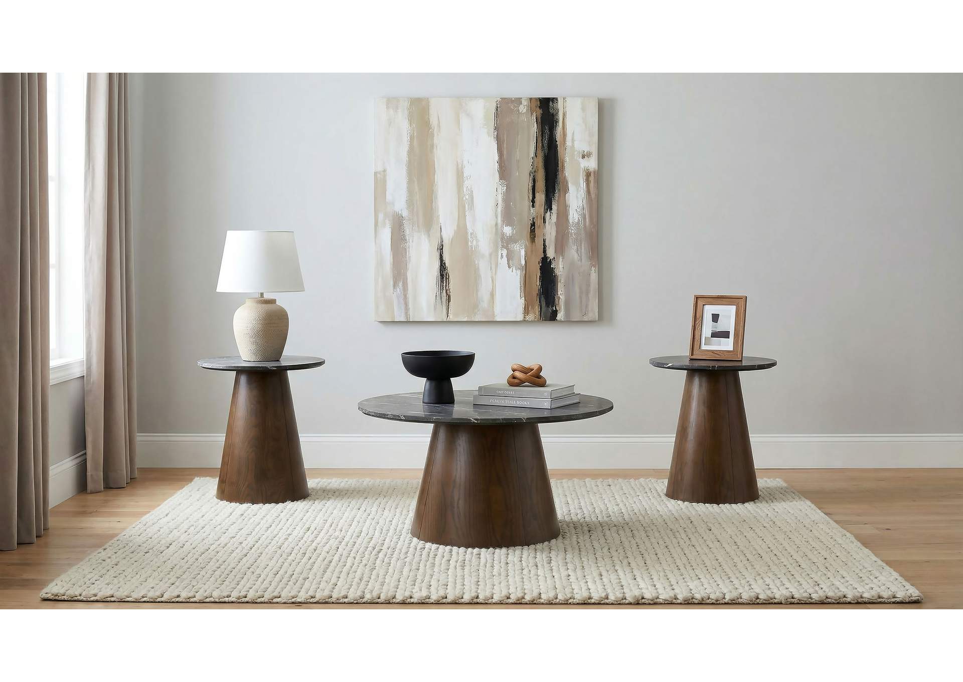Franklin 3-piece Round Pedestal Coffee Table Set Grey and Dark Brown image 1