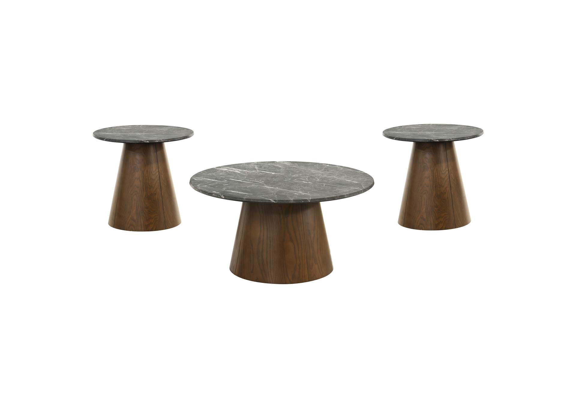 Franklin 3-piece Round Pedestal Coffee Table Set Grey and Dark Brown image 3
