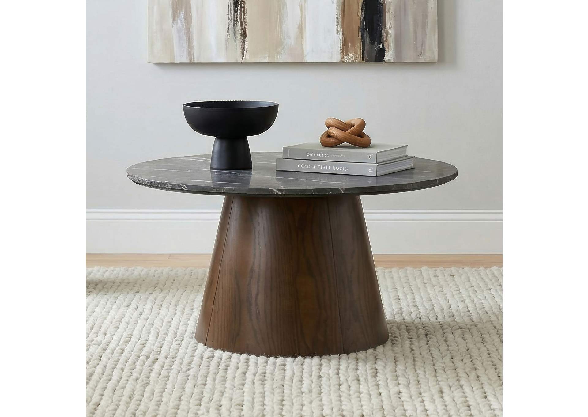 Franklin 36-inch Round Pedestal Coffee Table Grey and Dark Brown image 3