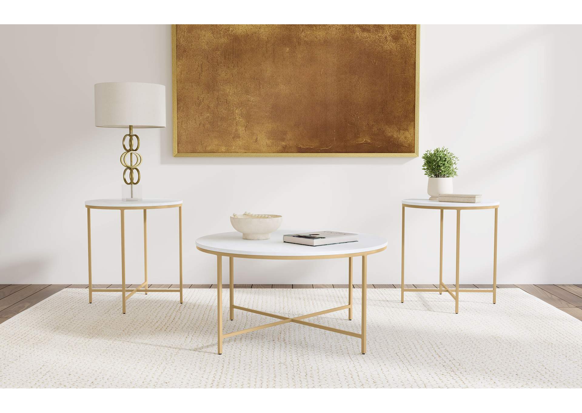 Ellison 3-piece Round Marble Coffee and End Table Set White