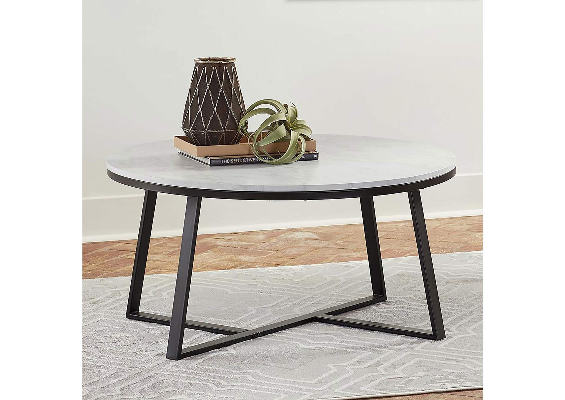 Hugo Round Coffee Table White and Matte Black